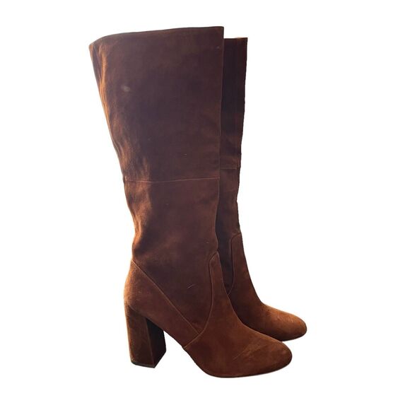 Steve Madden 10 Hindle Boots Brown Suede Block Heel Knee High Almond Toe - Picture 4 of 12